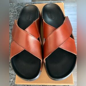 Ecco Men’s Cross-Strap Slide Sandals in Cognac Brown